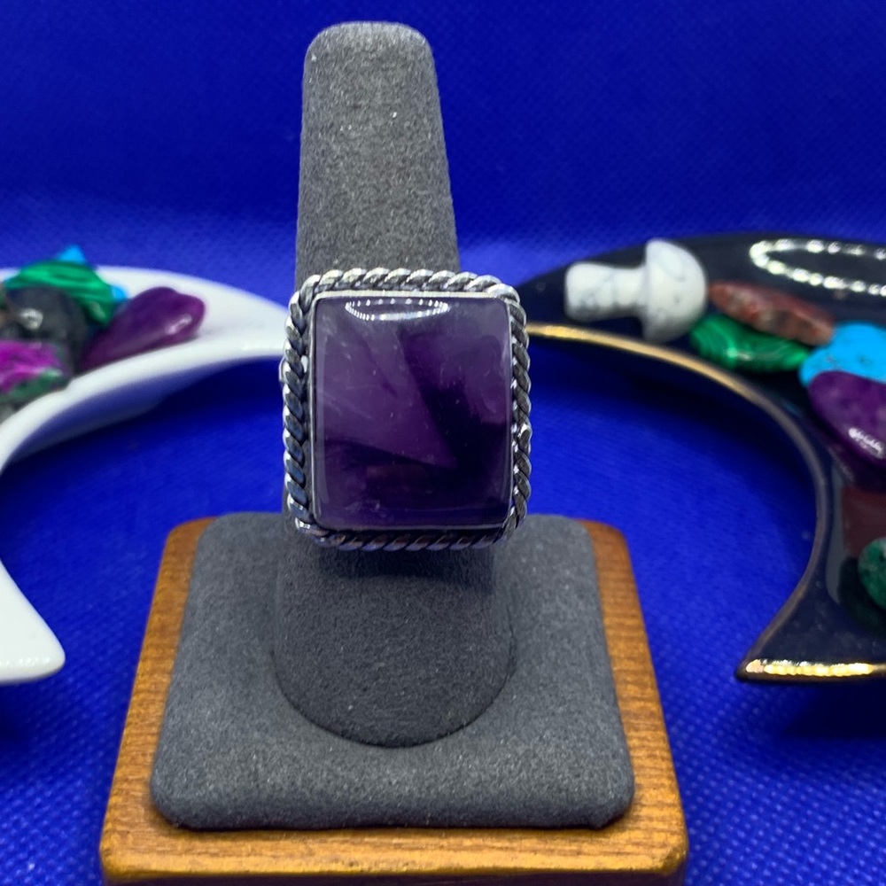“Comfort Curl” Natural Starburst Amethyst Adjustable Ring! 925 Sterling Overlay